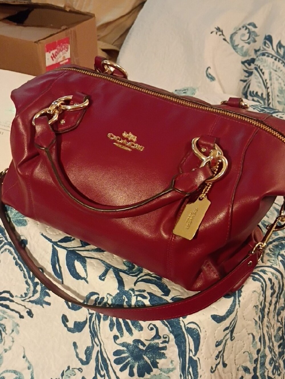 Coach Deep Red Leather Satchel with Gold Hardware - Picture 4 of 16